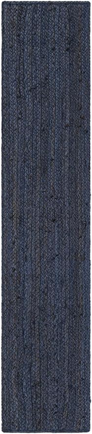 Unique Loom Braided Jute Collection Area Rug - Dhaka (1' 2" x 6' 1" Table Runner, Navy Blue)