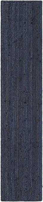 Unique Loom Braided Jute Collection Area Rug - Dhaka (1' 2" x 6' 1" Table Runner, Navy Blue)