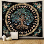 Jhdstore Moon Phase Tree of Life Tapestry Mandala Tapestry for Bedroom Aesthetic Celestial Decor Boho Spiritual Tapestries Wall Hanging Living Room Decor 36"x48"