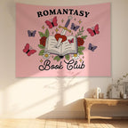 Romantasy Book Club Tapestry - Fantasy Books Library Tapestries, Pink Magical Document Tapestrys, Cute Aesthetic Fairy Tapestries Wall Hanging, Beach Throws Table Cloth Bedding Tapestry - 50 x 60 Inches