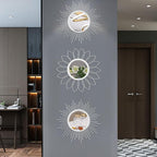 3 Pack Metal Mirrors for Wall Sunburst Wall Mirrors Home Décor Decorative Hanging Wall Art for Living Room Bedroom Entryway (Silver, Flower+Sunburst)