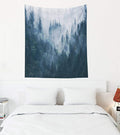 EMMTEEY Dorm Tapestry Marble,Tapestries Décor Living Room Bedroom for Home Inhouse by Printed 50x60 Inches for Foggy Mountain Landscape with fir Forest in Hipster Vintage Retro Style