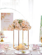Gold Metal Cube Vase Stand for Wedding Centerpieces, 15.75in Tall, 2 Pcs