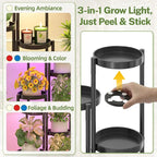 iDavosic.ly Plant Stand Indoor with Grow Light, 5 Tier Corner Metal Flower Display Holder Shelf, Easy Assembly Folding Tall Orchid Rack for Patio Balcony Porch Garden Living Room House, Black
