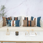 Yangest Patchwork Pillow Cover 18x18 Inch Luxury Cotton and Linen Cushion Cover Faux Leather Pillowcover for Couch Bedroom Living Room, Blue