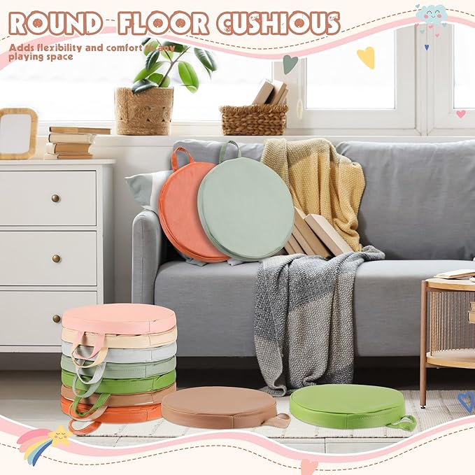 Sawysine 12 Pcs Floor Cushions Classroom Flexible Floor Seating with Handle for Kids Home School Classroom Kindergarten Daycare Nursery (Boho Color,Round)