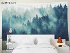 EMMTEEY Forest Tapestry Wall Hanging - Green Misty Pine Tree Nature Wall Art, 80x60 Inch Tapestries Large BoHo Decor for Living Room & Bedroom Spaces
