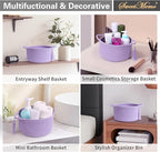 Small Purple Gift Basket Empty to Fill - SweetMemo Cute Woven Rope Organizer Baskets for Baby Shower, Vanity, Makeup, Bathroom, Decoration, Girls Room - Mini Cotton Storage Bins - 2 Pack