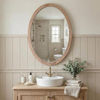 sawsile Oval Wood Mirror,20x30 inch Rustic Farmhouse Natural Wooden Frame Boho Beads Wall Mirror for Bathroom,Living Room,Bedroom or Entryway