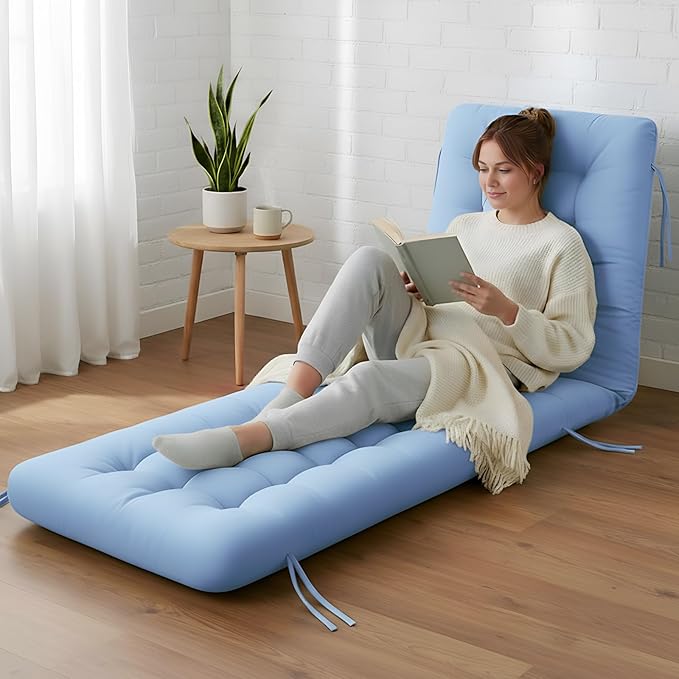 Long Floor Cushion Large Floor Cushion with Brushed Cotton 74.8 x 27.5 x 3.15 in Jumbo Lounger Pillow for Outdoor Indoor Bay Window Meditation Yoga Reading Sleeping(1 Pc,Light Blue)