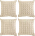 Fancy Homi 4 Packs Boho Cream Decorative Throw Pillow Covers 24x24 Inch for Living Room Couch Bed Sofa, Rustic Modern Farmhouse Home Decor, Soft Plush Corduroy Beige Cute Square Cushion Case 60x60 cm