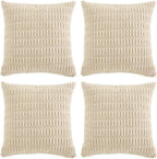 Fancy Homi 4 Packs Boho Cream Decorative Throw Pillow Covers 24x24 Inch for Living Room Couch Bed Sofa, Rustic Modern Farmhouse Home Decor, Soft Plush Corduroy Beige Cute Square Cushion Case 60x60 cm