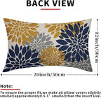Navy Blue Yellow Pillow Covers 12X20 Inch Set of 2, Modern Geometry Dahlia Floral Print Decorative Rectangle Throw Pillow Covers Outdoor Farmhouse Cushion Case for Home Couch Sofa Bed Decoration