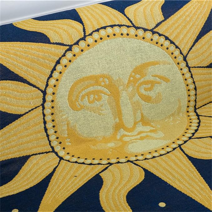 Hippie Throw Blanket Sun Moon Stars Boho Throw Blankets Celestial Tapestry Double-Sided Reversible Woven Cotton Home Decor Bedding Chair Couch Recliner Cover Oversized Tassels Astrology 50"x70"