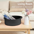 Woven Basket,Small Rope Storage Bin with Handles & Ribbon Bag, Organizer for Shelves Closets,Gift Basket Empty for Birthday,Books,Dog Toys, Black/3 Pack