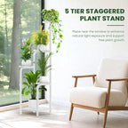 TOSKING 5 Tier Tall Plant Stand Indoor Outdoor,Anti-Tip Plant Stand indoor, Wide Base for Pots, Child and Pet Friendly,Heavy Duty Corner Shelf for Plants & Decor, Space Saving ,Tiered Metal Flower Pot Stand for Balcony, Garden, Living Room, Patio (Whit...