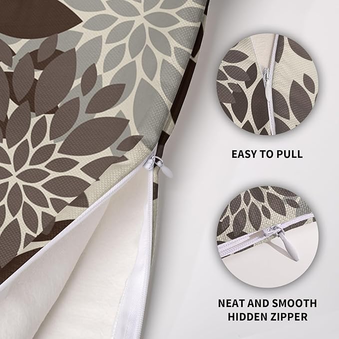 Dark Brown Grey Gray Pillow Covers 24X24 Inch Set of 2, Dahlia Flower Spring Summer Floral Cream Decorative Throw Pillow Covers Outdoor Modern Farmhouse Cushion Case for Home Couch Sofa Bed Decor