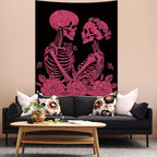 KJHL The Lovers Skull Tapestry Wall Hanging 59ʺ x 51ʺ Pink Halloween Gothic Vertical Skeleton Tapestries Aesthetic for Bedroom Living Room Decor