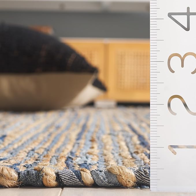 SAFAVIEH Area Rug 8x10 - Cape Cod Collection - Large - Light Blue, Handmade Denim & Jute, Ideal for Living Room, Bedroom, Office, Dining Space (CAP153L)