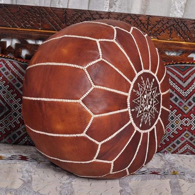 ARTOUARZAZATE Premium Moroccan Leather Ottoman Pouf Cover, Ottoman Footstool Hassock 100% Real Natural Leather pouffe, Home Gifts, Wedding Gifts, Foot Stool (Dark Brown)