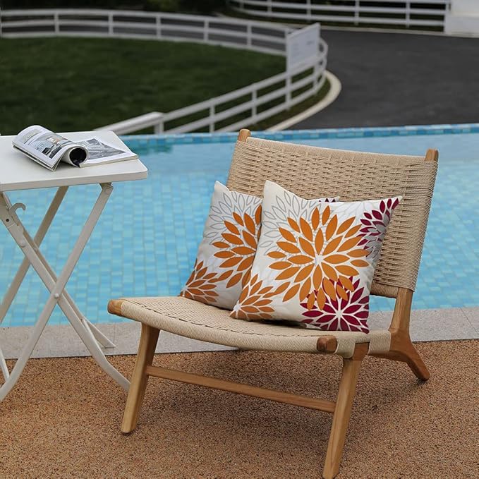 DFXSZ Orange Wine Red Flower Pillow Covers 18x18 Inch Set of 2 Outdoor Throw Pillows Outdoor Waterproof Decor for Living Room Sofa Patio Funiture Garden Floral Polyester Pillow Covers 002S18