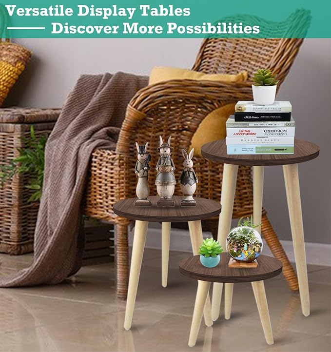 18IN Tall Plant Stand Holder for Indoor Planters, Mid Century Small Round Wood Table for Living Room Corner Floor
