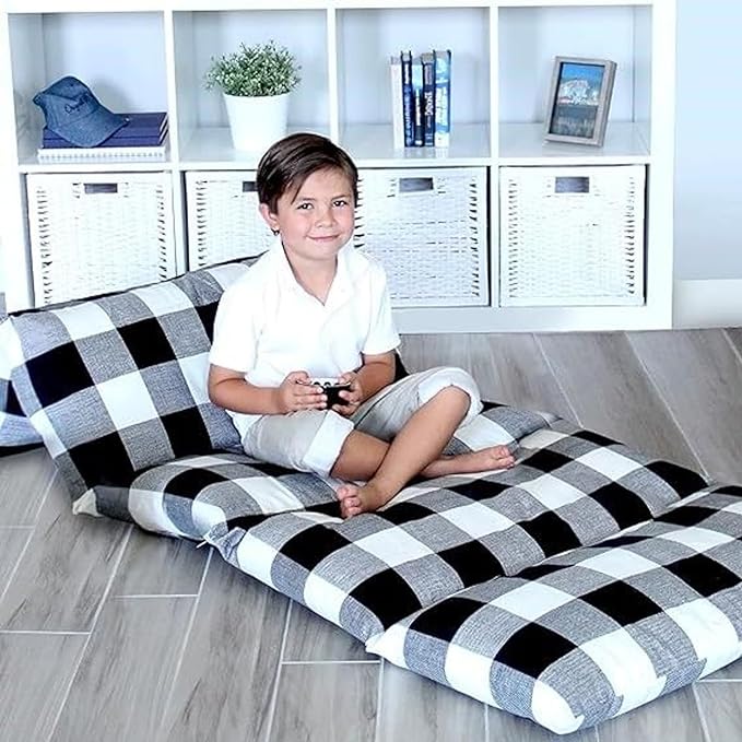 Butterfly Craze Floor Pillow Case - Transforms into Floor Bed & Sleep Mat - Ground Seating & Studio Apartment Essentials - Portable Guest Bed & Folding Mattress Alternative - King, Black/White