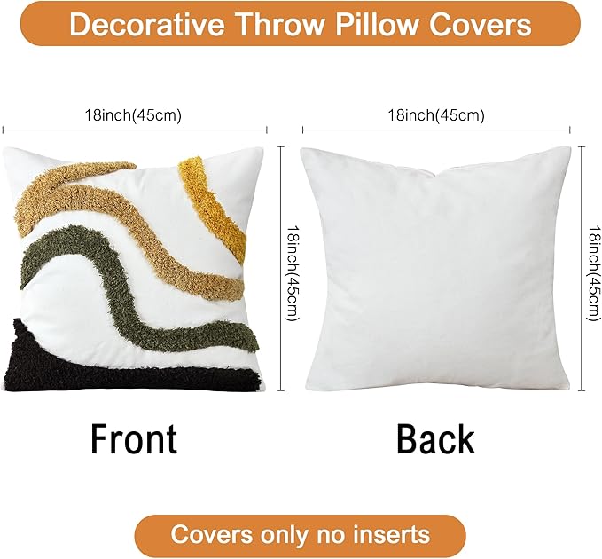 Boho Throw Pillow Covers 18x18 Inch Set of 1, Tufted Abstract Decorative Pillow Cover Mid Century Modern Pillow Cases Bohemian Cushion for Couch Sofa Bed Living Room Home Decor, Green-Brown