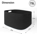 Black Basket for Blankets, 75L Large Woven Blanket Storage for Living Room, Cotton Rope Baskets for Organizing, Kids Dog Toy Bin Box, Rectangle Pillow Holder Organizer, 22”x17”x12”