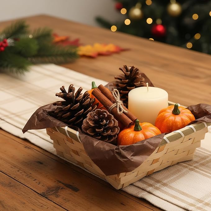 TOPZEA 10 Pack Natural Bamboo Gift Baskets, 7.5" Square Woven Fruit Basket Small Wicker Bread & Chip Basket, Handmade Food Storage Baskets for Kitchen, Restaurant, Party Buffet Serving, Christmas Gift