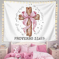 LIANGW Coquette Pink Bow Christian Tapestry Wall Hanging, Coquette Preppy Room Decor, Proverbs 31 Woman Gifts, Bible Verse Wall Blanket Decor for Girls Room Dorm Apartment, 50x60 Inch