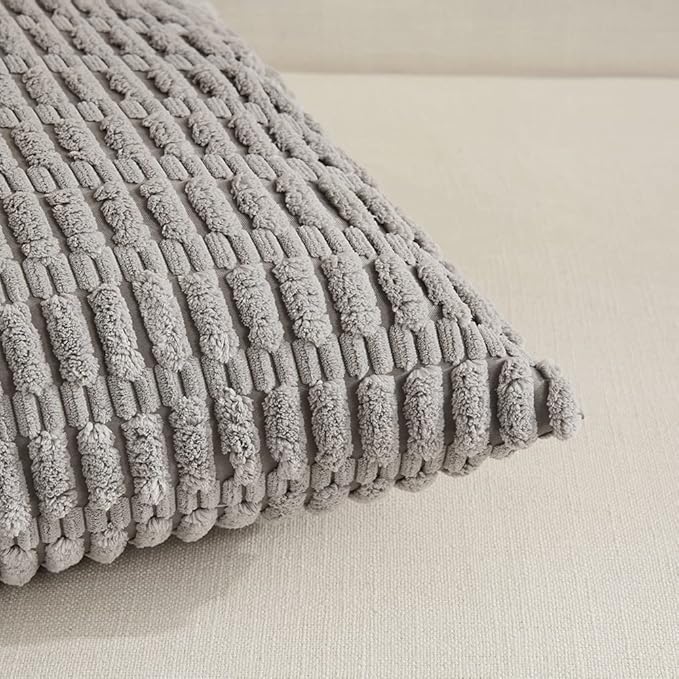 Fancy Homi 4 Packs Grey Decorative Throw Pillow Covers 26x26 Inch for Living Room Couch Bed, Rustic Modern Farmhouse Boho Home Decor, Soft Plush Corduroy Gray Cute Square Accent Cushion Case 66x66 cm