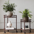 2 Tier Rolling Plant Stand with Wheels, Mid Century Modern Metal Stand for Planters, 2 Sizes 9 Inch & 11 Inch, Indoor Outdoor Movable Flower Pot Holder for Decor Home Garden Patio Load Bearing 165 LB 2 Pack Coffee