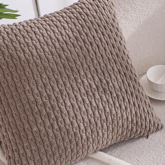 VAKADO Couch Throw Pillow Covers 24x24 Set of 4 Decorative Neutral Corduroy Boho Rustic Farmhouse Cushion Case Square for Home Decor Sofa Living Room Bed
