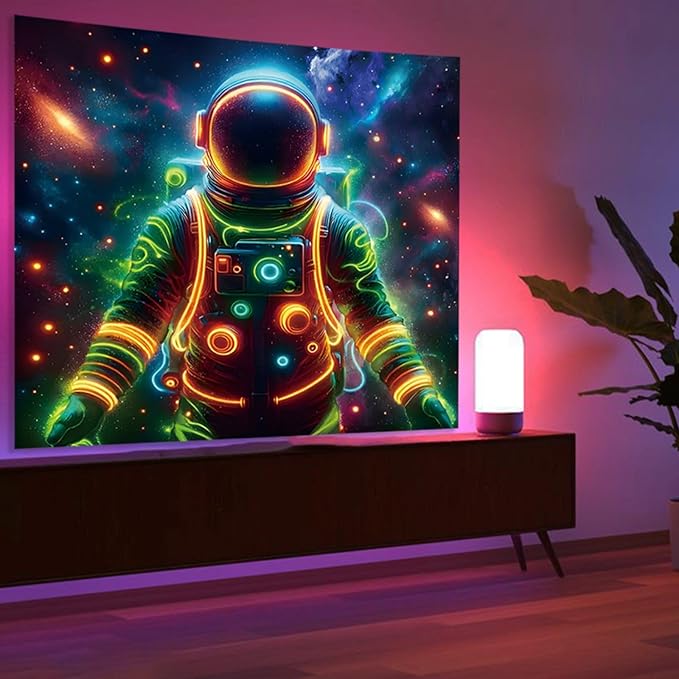 Apdidl Blacklight Posters Tapestry Space Astronaut Tapestries for Bedroom, Black Light Posters Cool Space Galaxy Wall Hanging, UV Reactive Art Aesthetic Decor Tapestry for Living Room Dorm (51"X60")