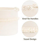 CherryNow Large Woven Storage Baskets – 16'' x 13'' Cotton Rope Decorative Hamper for Nursery, Toys, Blankets, and Laundry, Cute Tassel Nursery Decor - Home Storage Container Off-white