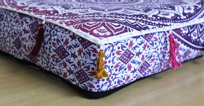 ICC Large Square Cotton Mandala Cushion Cover Hippie Ottoman Pouf Cover Daybed Floor Pillow Cover with Heavy Duty Zipper Seating Ottoman Poufs Dog-Pets Bed (Pink Ombre, 18" Square)