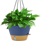 ZMTECH 12 Inch Hanging Planters for Indoor Plants, Large Blue Self Watering Hanging Planter with Visible Water Level & Heavy Duty Chain, Modern Flower Pots for Outdoor Patio Decor