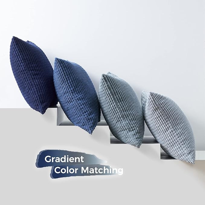Topfinel Summer Throw Pillow Covers 20x20 Inch Set of 4,Blue Corduroy Decorative Cushion Cover,Modern Unique Pillow for Couch,Sofa,Living Room,Dark Blue Big European Pillow Shams