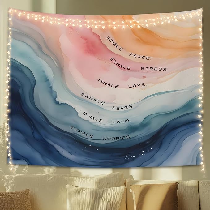 STHTTSW Mental Health Classroom Tapestry, Inhale Exhale Tapestries Wall Blanket, Motivational Wall Hanging Decor for Home Classroom School Counselor Therapy Office, 50x60 Inch