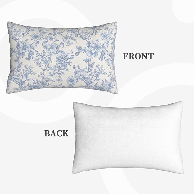 Baby Blue Pillow Covers 12x20 Inch Set of 2 Blue and Cream Floral Chinoiserie Throw Pillows Vintage Rustic Toile Flower Decorative Pillowcase Outdoor Lumbar Cushion Case for Couch Sofa Decor