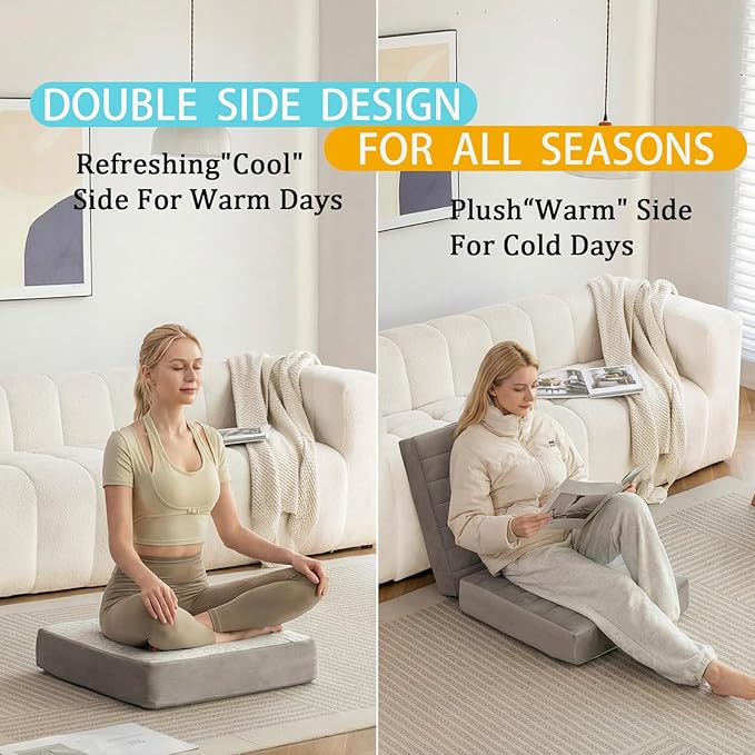22 inch Floor Pillow for Adults and Kids - Meditation Cushions and Yoga Cushion for Floor Sitting - Ideal for Living Room and Outdoor Use - Machine Washable (1, Light Gray)