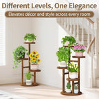 LASZOLA Black 3 Tiered Wooden Plant Stand Indoor with Heavy Duty Planter, Large Multiple Level Vertical Flower Rack for Narrow Corner, Sturdy Rustic Shelving Organizer Holder for Modern House Bathroom