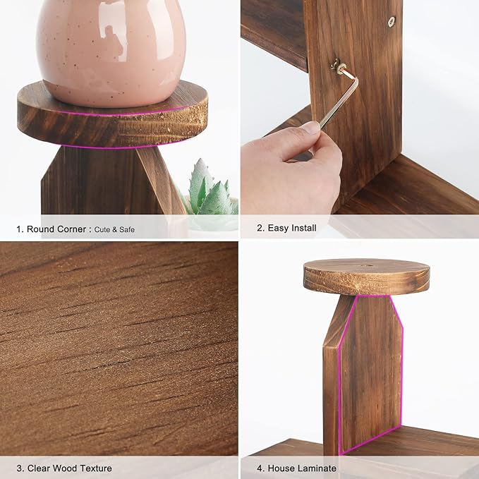 Wood Desktop Plant Stand - 5 Tier Tabletop Plant Shelf Windowsill Flower Shelf Holder Indoor, Small Succulent Herb Display Rack for Home Office Living Room Bedroom Decoration