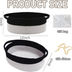 Woven Basket,Small Rope Storage Bin with Handles & Ribbon Bag, Organizer for Shelves Closets,Gift Basket Empty for Birthday,Books,Dog Toys, Black&Grey/2 Pack