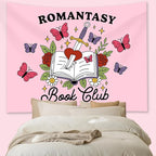 Romantasy Book Club Tapestry - Fantasy Books Library Tapestries, Pink Magical Document Tapestrys, Cute Aesthetic Fairy Tapestries Wall Hanging, Beach Throws Table Cloth Bedding Tapestry - 50 x 60 Inches