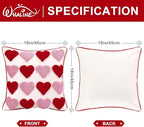 Whaline 2 Pcs Valentine's Day Tufted Throw Pillow Covers Pillow Case 18 x 18 Inch Embroidery Red Pink Heart Cushion Case for Wedding Anniversary Bedroom Sofa Couch Bed Holiday Festival Home Decor