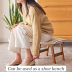 Foot Stool,Ottoman,Bamboo Small Sofa Foot Rest Under Desk,Extra Seating for Living Room, Bedroom and Kitchen (Brown Stool Legs - Stripes Surface)