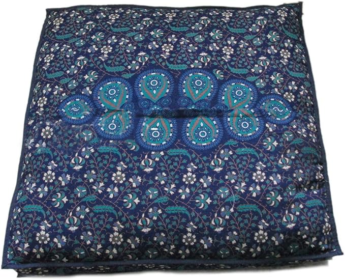 INDIAN CRAFT CASTLE 24" Blue Peacock Mandala Barmeri Large Floor Pillow Cover Cushion Meditation Seating Ottoman Throw Cover Hippie Decorative Zipped Bohemian Pouf Ottoman Pom Pom Cases 24" Square