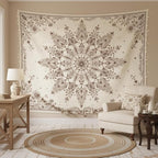 Accnicc Boho Floral Mandala Tapestry Wall Hanging Bohemian Beige Flower Tapestry Aesthetic Hippie Indian Large Tapestries for Bedroom Living Room Dorm Decor 80 x 60 Inch